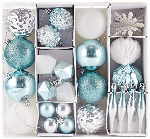 HEITMANN DECO 29er Set Christbaumkugeln Sortiment - Weihnachtsschmuck türkis siber weiß zum Aufhängen - Kunststoff Christbaumschmuck türkis weiß Silber