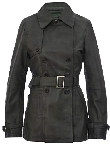 Infinity Leather Mujer 3/4 Verde Cordero Napa Cuero Trinchera Abrigo