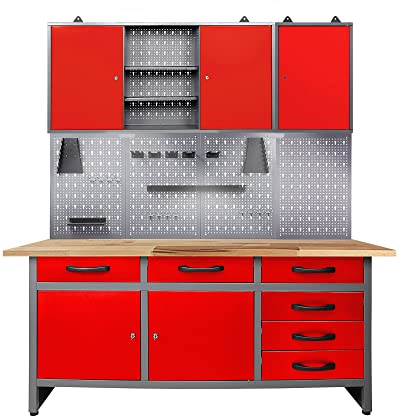 Ondis24 Werkstatteinrichtung rot Werkbank Werktisch Montagewerkbank Werkstatttisch Schubladenschrank Werkstatt