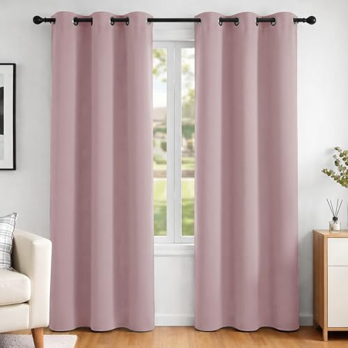 Deconovo Opaque Blackout Eyelet Curtains, 242 x 107 cm, Light Pink, Set of 2