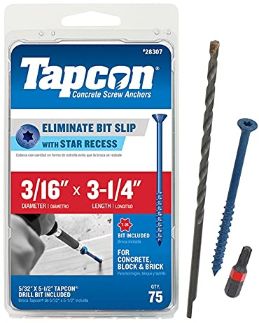 Tapcon 28307 3/16x3-1/4 Blue Star Drive Bugle Head Concrete Anchors 75/Box