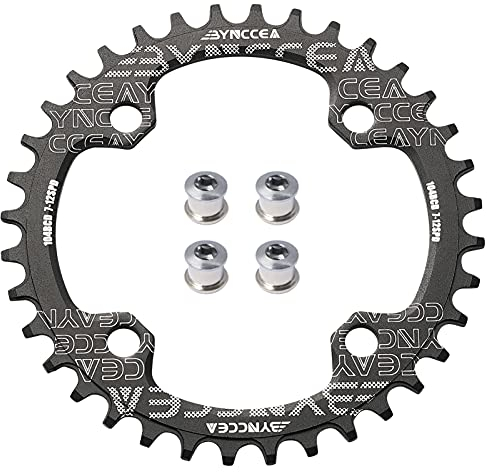 Bynccea Rundes Kettenblatt 104 BCD 32T 34T 36T 38T Schmaler, Breiter Einziger Kettenring mit 4 Stücke Kettenrad Schrauben 8 9 10 11 12 Speed für Rennräder, MTB BMX Fahrrad