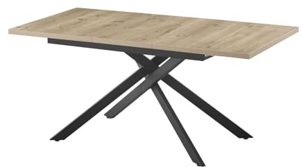 B&D home Table de Salle à Manger Lars, Extensible 120-160 x 80 cm, 4-6 Personnes Table de Cuisine en Bois avec piétement croisé Noir pour Cuisine, Aspect chêne sables, 11202-XS-EISA