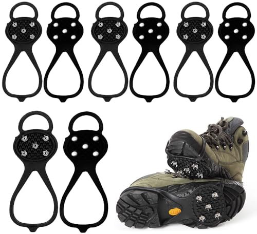Mineup Schuhspikes, 4 Paar Schuhkrallen, Steigeisen, Anti Rutsch Schuhspikes, Eisspikes Schneeketten Schuhe mit 5 Spikes, 32-46 Ersatzspikes Ice Grips für Schuhe Stiefel Schnee Winter Eiswanderungen