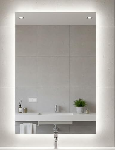 BD ART - Miroir mural - Grand miroir de salle de bain - Miroir pleine longueur - Avec éclairage LED - Miroir mural de salle de bain avec éclairage - (Luna, 60 x 80 cm)