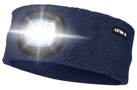 ATNKE LED-upplyst pannband, USB-laddningsbar löparhatt ultraljus 4 LED vattentät lampa pannlampa hög stretch fukttransporterande flerfärgad/ljus marinblå