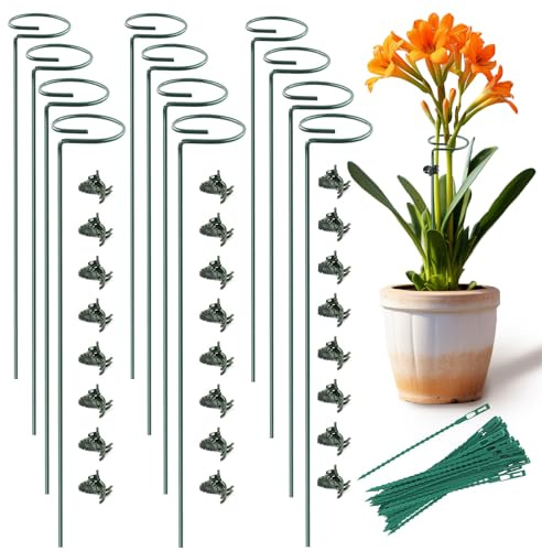Plant Stake Support - 12 Pack, Garden Single Stem Support Stake Plant Cage Support Rings, Plant Support Stakes for Indoor Plants，for Flowers Phalaenopsis Rose (15.74 inch)