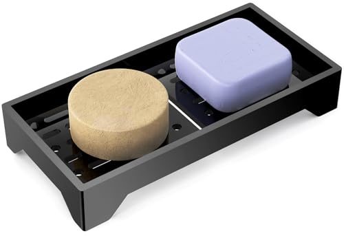 NiHome Self-Draining Acrylic Soap Dish, Durable Bathroom and Kitchen Soap Holder with 360° Airflow, Elegant Slotted Design to Keep Soap Bars Dry and Free from Residue, Easy to Clean (Black)