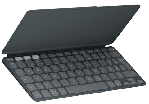 Logitech Keys-To-Go 2, mobile Bluetooth-Tastatur für Tablets mit integriertem Schutzcover, schlanke, kabellose Tastatur für Windows, Android, Linux, iPad, iPhone, Mac, Apple TV, DEU QWERTZ - Grau