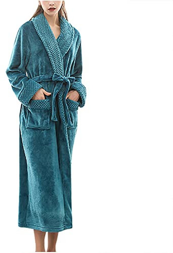 NSICBMNO Lange Morgenmäntel für Damen, flauschiger Hausmantel, Fleece, Winter-Pyjama, luxuriöser Velours-Bademantel, dicke Strickjacken, Plüsch-Bademantel mit Taschen, Übergröße, Nachtwäsche, Grün, XL