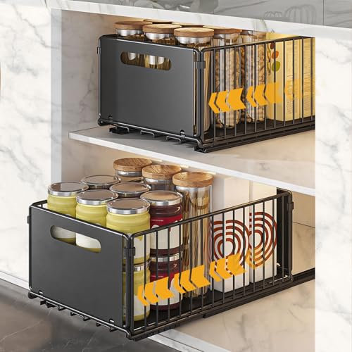 Teleskopschublade, Faltbar Ausziehbare Schublade Küche, Metall Ausziehbarer Schrank Organizer, Kein Bohren Pull Out Cabinet organizer, Küchenschrank Organizer für Küche, Bad, Wohnzimmer 24.5x37.5x19CM