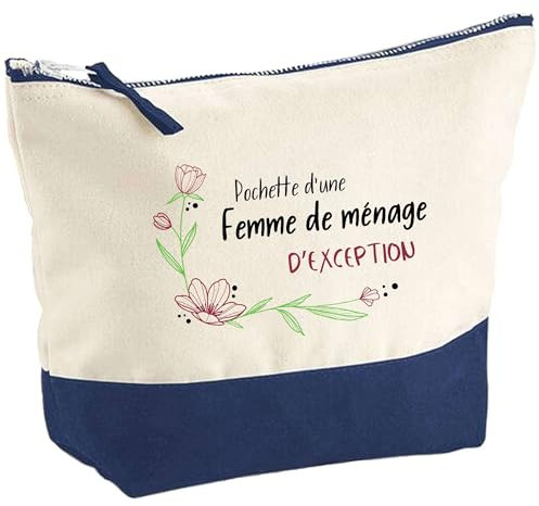 Pochette d'une Femme de ménage d'exception | Idée Cadeau pour Collègue Travail Retraite Trousse Grand Format Maquillage Toilette