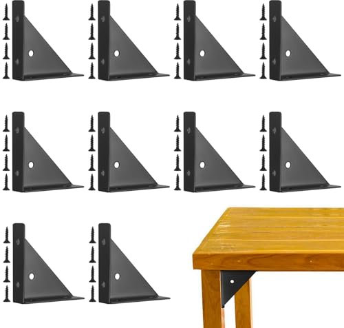 10 Pz Staffe Angolari per Legno, Squadrette Angolari di Supporto Triangolo, Staffa Angolare a 90 Gradi, Connettore Ferramenta Staffe per Riparazione Sedie Mobili Letti Armadi(66x66x19mm, Nero)