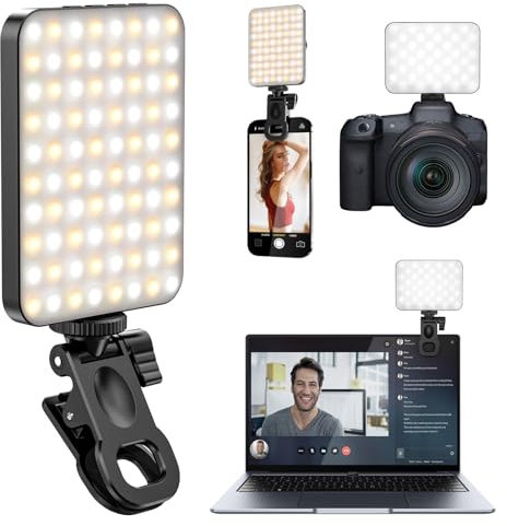 Selfie Licht, 80 LED Videolicht 3000-6500K 3 Lichtmodi 10 Helligkeiten CRI95+, 3000 mAh Akku Handy Licht mit Klammer Telefonhalter Selfie Light für Phone/Tablet/Laptop Zoom Live Selfie Licht