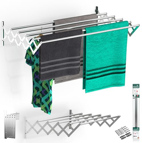 TEHORNEO Wäscheständer Wandmontage 100 cm, Wäscheständer Wand, Wäscheleine Ausziehbar Wand, Wäschetrockner Wand, Wandtrockner, Wandwäschetrockner, Wandwäschetrockner Ausziehbar Aluminium