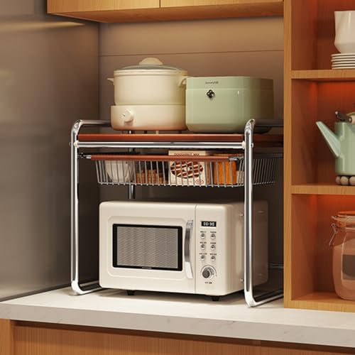 FALANZATH Mikrowellen Regal Ofengestell 2-stufiges mit Schublade,Mikrowellenständer aus Kohlenstoffstahl,Halterung für Küchenregal,Mikrowellenschrank Küchenregal Gewürzregal Organizer 51x35x48cm