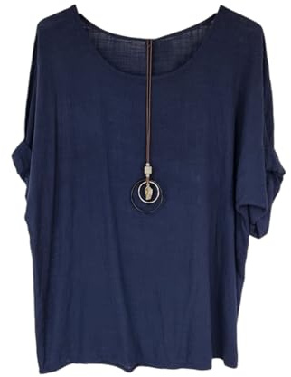 Kiran Fashion New Ladies 100% Cotton Tops Lagenlook One Size Plain for Summers Beach Casual (UK, Alpha, One Size, Regular, Regular, Navy)