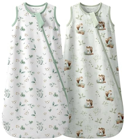 Mosebears Saco de Dormir de Algodón de 0,5 TOG para Bebés, Verano - para Niños y Niñas(Animal&Plant,S(0-6 Meses))