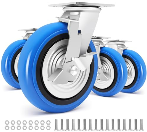 W B D WEIBIDA 8 Inch Heavy Duty Casters Set of 4, Smooth Rolling Caster Design for Cart Wheels, 6000 LBS Industrial Grade Castors with Upgraded Thickened Bracket, Durable Castors (4 Brake)
