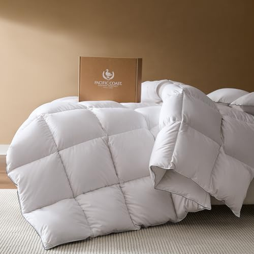 PACIFIC COAST Goose Down Fiber Comforters Oversized Queen Duvet Insert, All Season White Comforter, 3D Hidden-Stitch Baffle Box Design, 8 Tabs, Gifts for Women/Men, Extra Fluffy Luxury Duvet (98x98)