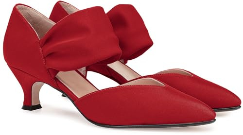 Womens Court Shoes Kitten Heel Pointed Closed Toe Slip on Ankle Strap Cutout Elegant Party Wedding Pumps Red 9.5