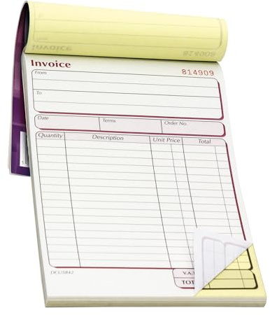 Pukka Pad - Libro de facturas duplicado de 137 x 203 mm, libros de facturas autoduplicables con 50 juegos numerados, bloc de facturas personalizado para pequeñas empresas, autónomos, libro de recibos