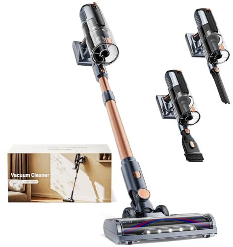 Akku Staubsauger Kabellos 45000Pa - Anti Tangle Bürste Kabelloser Akkustaubsauger 99,9 Prozent Filterleistung,Akku Selbstladender mit LED Display Stabstaubsauger für Tierhaare/Teppiche/Hartböden/Auto