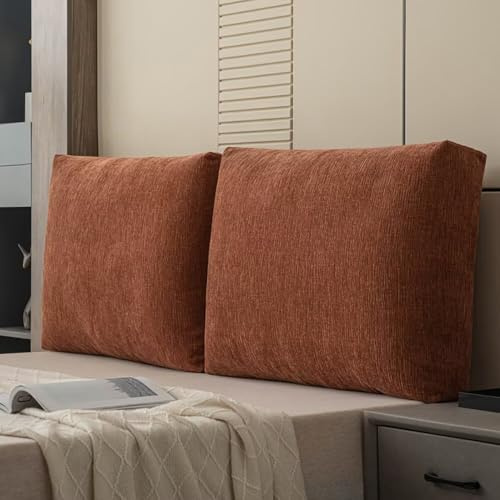 Rückenkissen Bett 1er Set, 60×55×15 cm Chenille Hohen Rückenstützkissen mit Waschbarem Bezug, Ergonomisch Kopfteil Lesekissen, Große Bettkissen Rückenlehne Kissen für Couch, Sofa, Wand, Orange