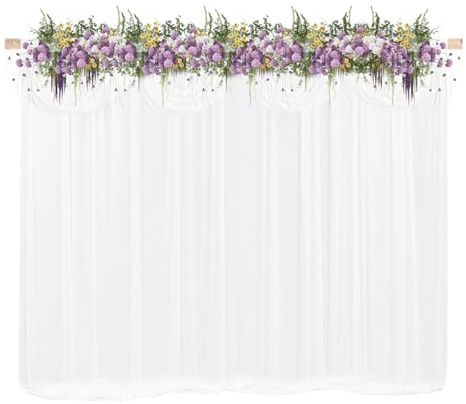 Lilyeriy Vit canvasbakgrund, 300 x 300 cm, med issilke swag, skrynkelfri dekorativ gardin, lämplig för bröllopsdekorationer, födelsedag, fotografering, bakgrund