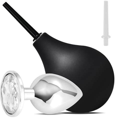 225 ml Poire à Lavement+Plug Moyen Kit,2 embouts interchangeables,Accessoire pour adultes,pour Homme ou Femme Kit de Douche Intime,Pour une routine de soin intime quotidienne(noir)