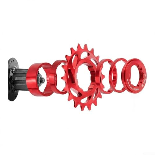 Rueda libre de aluminio CNC de una sola velocidad de 16 dientes y 18 dientes para bicicletas MTB Fixie con anillos espaciadores y anillo de bloqueo (rojo-16T)