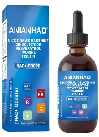 NAD Resveratrol Gotas con Quercetina y Fisetina, Trans Resveratrol Puro Suplemento Líquido para Energía y Antienvejecimiento, Alternativa a NMN Puro y NAD Liposomal, 120ml
