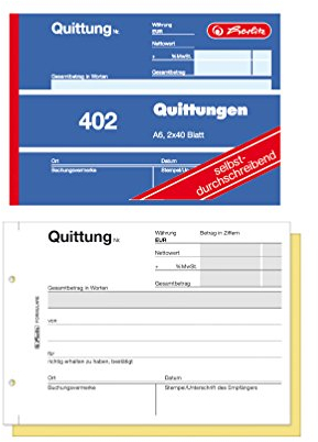 Herlitz Quittungsblock 402, selbstdurchschreibend, A6 quer, 2 x 40 Blatt (3er Pack)
