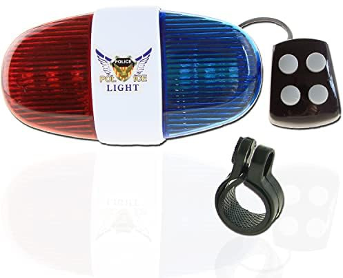 LEAGY Luz de Bicicleta LED Estilo policía con 4 Sonidos de Sirena, Trompeta, claxon – Apta para Bicicletas y conducción al Aire Libre