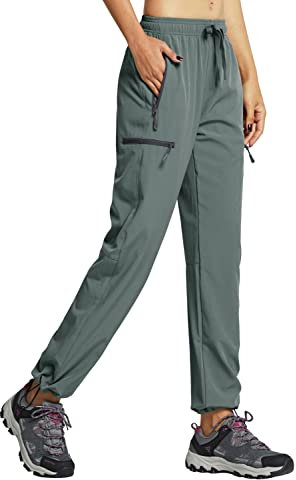Libin Damen Wanderhose Wasserdicht Outdoorhose Leichte Schnell Trocknende Atmungsaktiv Trekkinghose Funktionshose Track Pants mit Reißverschlusstasche,Metropolis Grau, M