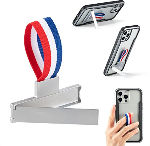 2Pcs 2-en-1 Agarre Dedo Móvil y Soporte de Mesa para teléfono, Anillo Móvil Dedo de Correa + Stand Metal Vertical y Horizontal, Rojo/Blanco/Azul