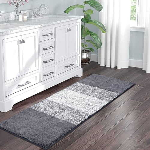 Enyhom Long Bath Mats 45x120cm, Soft Non Slip Bathroom Rug Machine Washable Bath Runner Rug Microfiber Absorbent Shower Rug for Bathtub Bathroom Floor Laundry Room, Grey