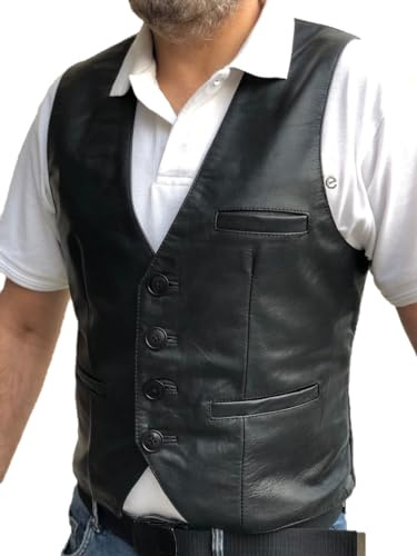 Overdrive Mens Sheep Genuine Leather Casual Western Vintage Biker Motorcycle Cruise Riding Vest Conceal Gun Pockets Sheep Black Size Small
