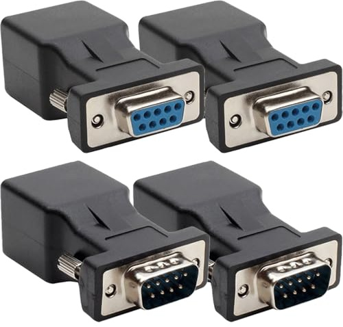 Xiatiaosann DB9 Stecker auf RJ45 Buchse, serieller Adapter mit DB9 Buchse auf RJ45 Buchse, serieller Adapter, 120 Ohm RS232 Ethernet Konverter für Standard 9 Pin RS232 Geräte (4er Pack)