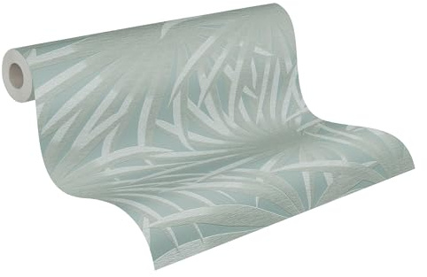 A.S. Création Vliestapete 10,05 m x 0,53 m mit dezentem Palmenblatt-Muster - Mint - Tapete in Dschungeloptik - 393384