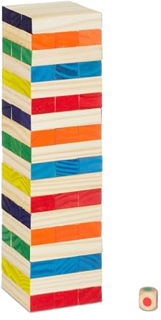 Relaxdays Tour vacillante, Cubes avec dé, H x L x P : env. 27x7,5x7,5 cm, Jeu en Bois pour Enfants, Multicolore