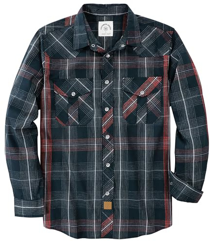 Dubinik® Camisa Vaquera Hombre Trabajo Camisas Casual Western Vintage Boton Presion Manga Larga Rojo y Verde Oscuro M