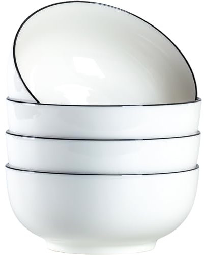 Dyware 40 oz Large Soup Bowl, Pho Bowls, 7-Inch Rimmed Off-White Porcelain Bowls Set of 4