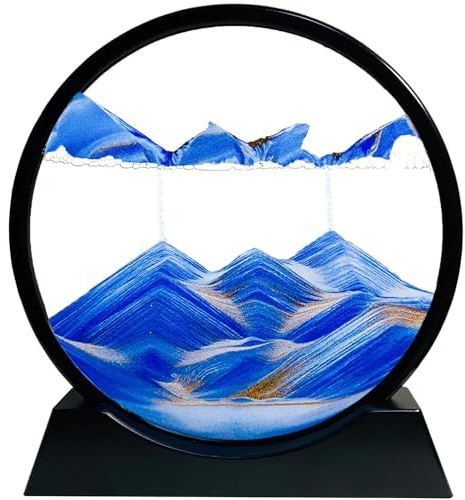 JJiaoLinin Pittura di Sabbia Che scorre，Pittura di Vetro Rotonda a Clessidra 3D, Arte Decorazione Regalo per Casa Ufficio (Blu, 7 Pollici)