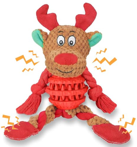 Christmas Dog Toy - Multifunctional Enrichment Toy With Feeding Treat Ball, Interactive Puzzle for Boredom, Tough Chew Toy for Small Medium Large Breeds, Birthday Xmas Gifts