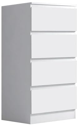 FWStyle Matt White 4 Drawer Chest of Drawers, Modern Handle-Free Bedroom Storage Cabinet with Deep Drawers Scratch-Resistant Finish and Minimalist Design H99 x W40 x D40 cm