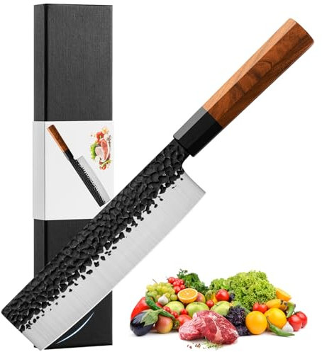 RASSE Nakiri Knife 7 Professional Japanese Kitchen Knife Sharp and Vegetable Kitchen Knives Hand-Forged High Carbon AUS-8 Stainless Steel Chef Knife with Rosewood Handle & Gift Box
