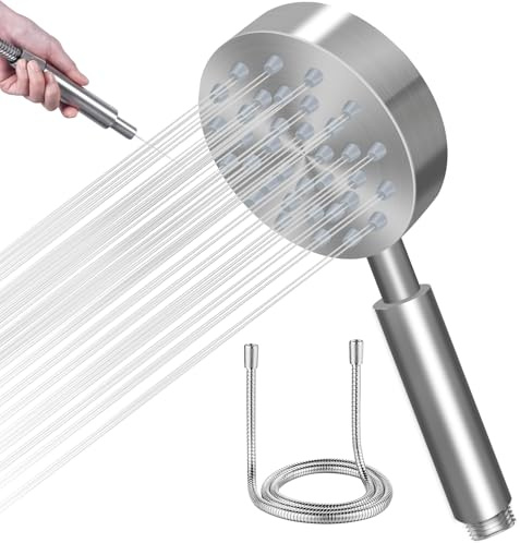 Duschkopf Edelstahl mit Schlauch, Metall Duschbrause, Hochdruck Handbrause Wassersparend, Duschkopf Regendusche mit Starker Düse für Baden, Spa, Reinigung Wanne, Gebürstet