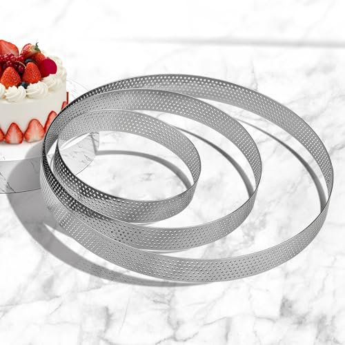 Teokantz 3 Pezzi Ø 10/15/20 cm Anello Microforato Crostata, Stampo Crostata Microforato in Acciaio Inox 430, Anello Traforato per Crostate Pasticceria Torte Pizze Muffin