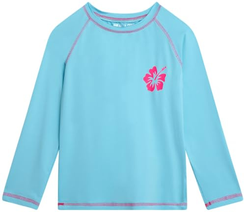 Real Love Toddler Girls Rash Guard - Quick Dry Sun Protection Girls Swim Shirt Long Sleeve Rash Guard Kids Swim Top (2T-16), Size 7-8, Baby Blue